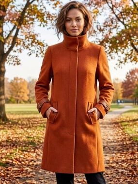 Lands' End Orange Long Wool and Cashmere Coat